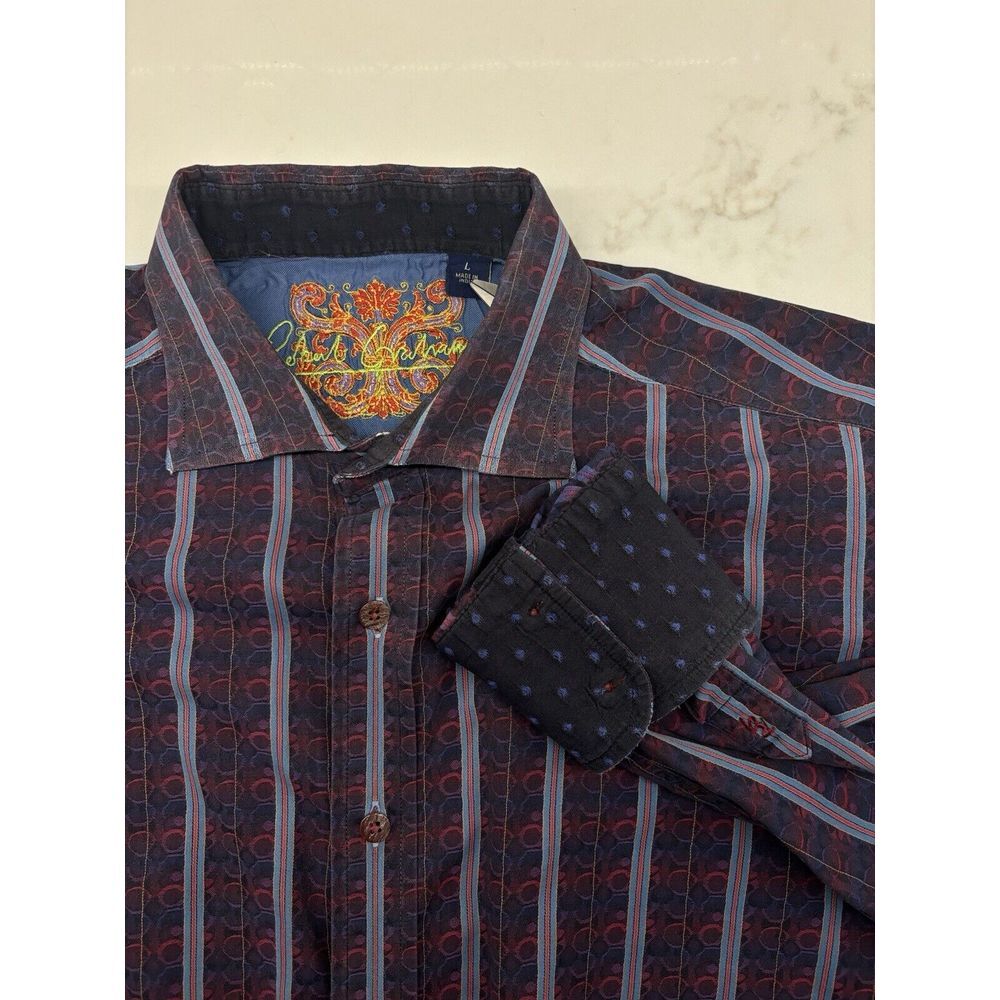 Robert Graham Colorful Striped Polka Dot Flip Cuff Button Up Front Shirt Large